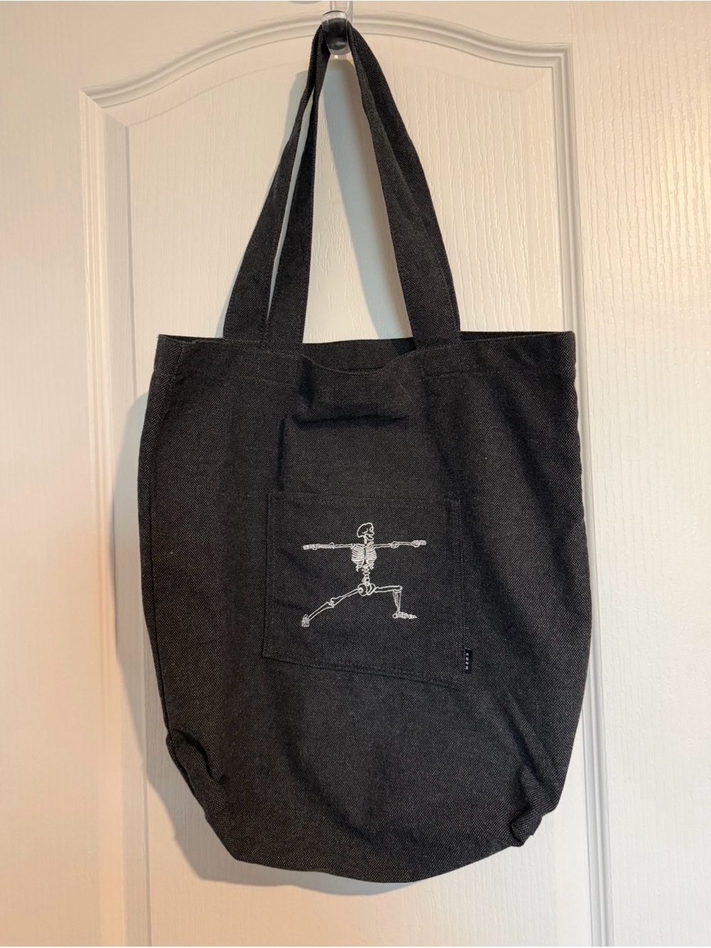 Black Canvas yoga Tote Bag with Skeleton Graphic